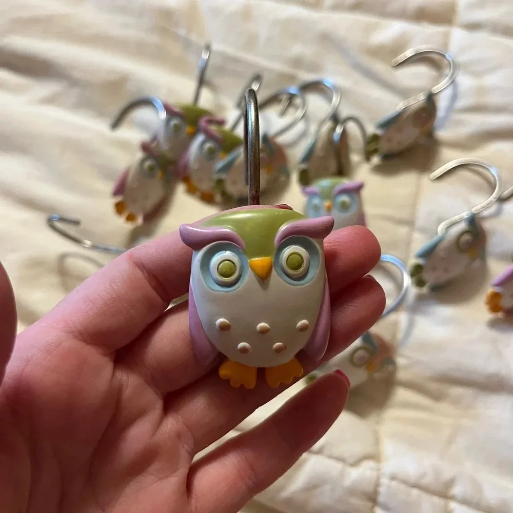 Unique Blue & Purple Owl Shower Curtain Hooks